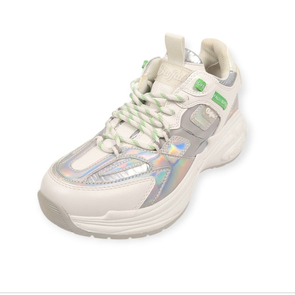Buffalo B.NCE S2 White Silver Iridescent Lace Up Sneakers Size 7.5
